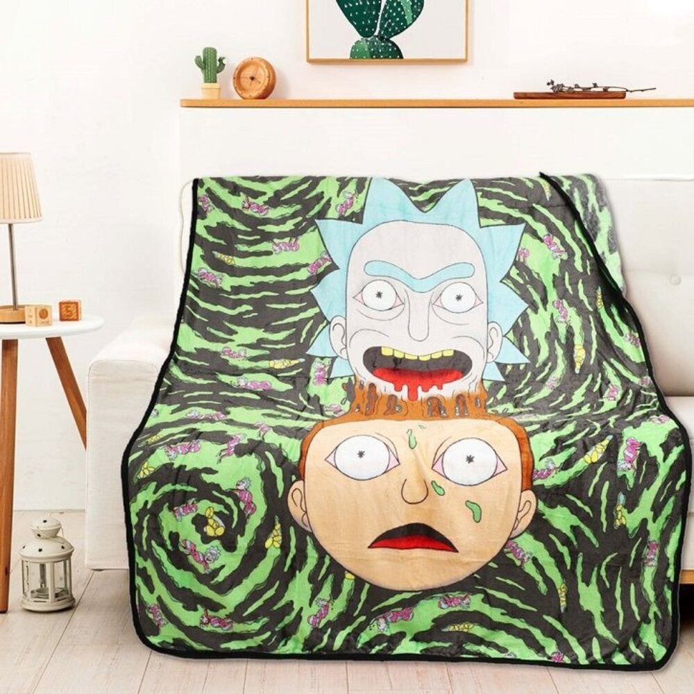 New Rick & And Morty Plush Throw Gift Blanket Adult Swim Cartoon Time Portal NIP - Picture 3 of 3
